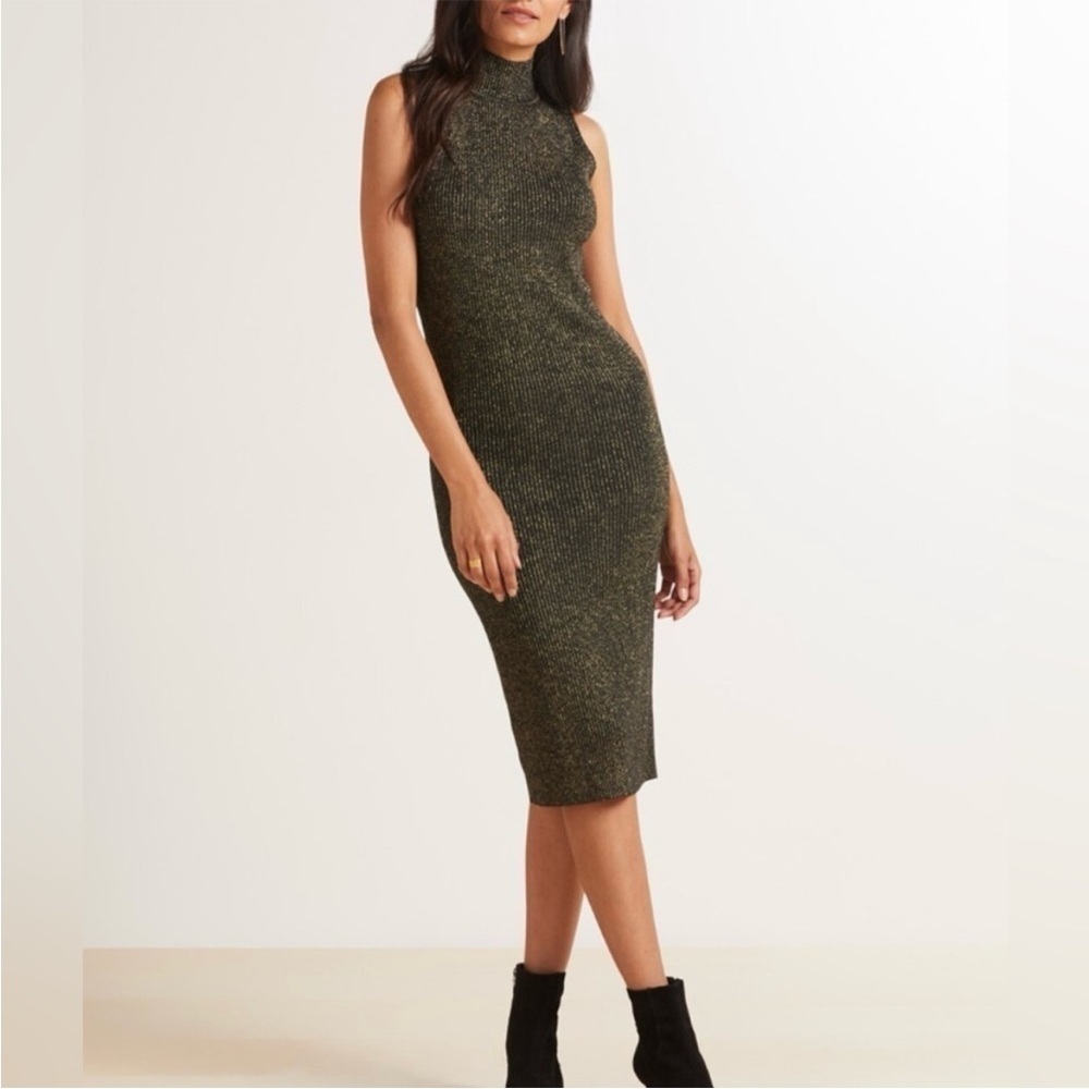 BB Dakota Nina Metallic Sparkle Bodycon Formal Party Sleeveless Mock Midi Dress